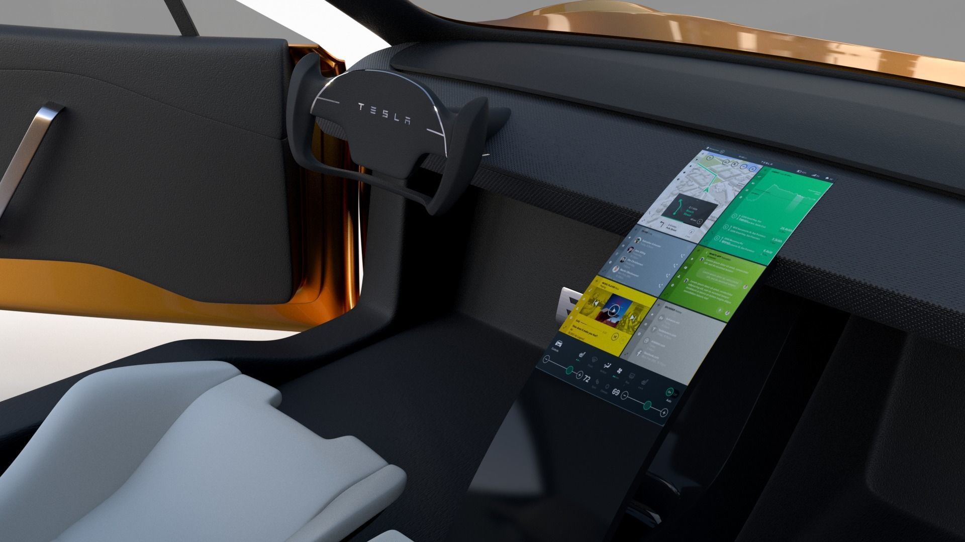 Tesla Roadster Yellow with Interior 3D model_39