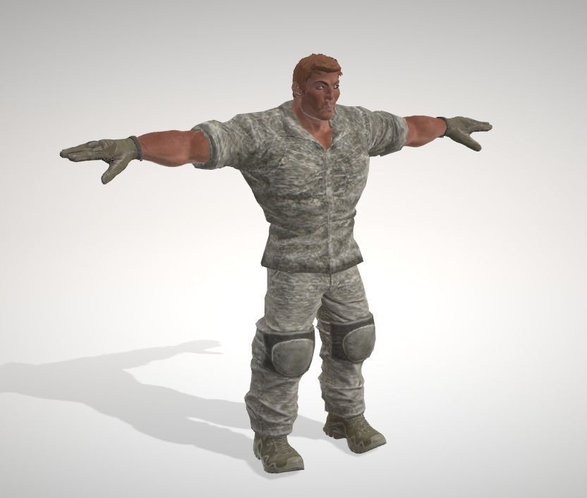 Strong soldier in camouflage 3D model_1
