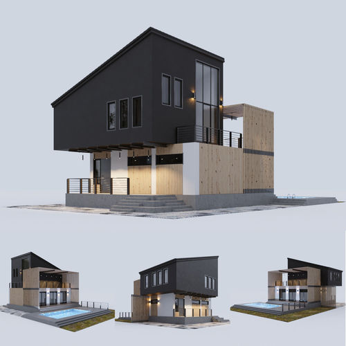 Modern house with a swimming pool  3D model