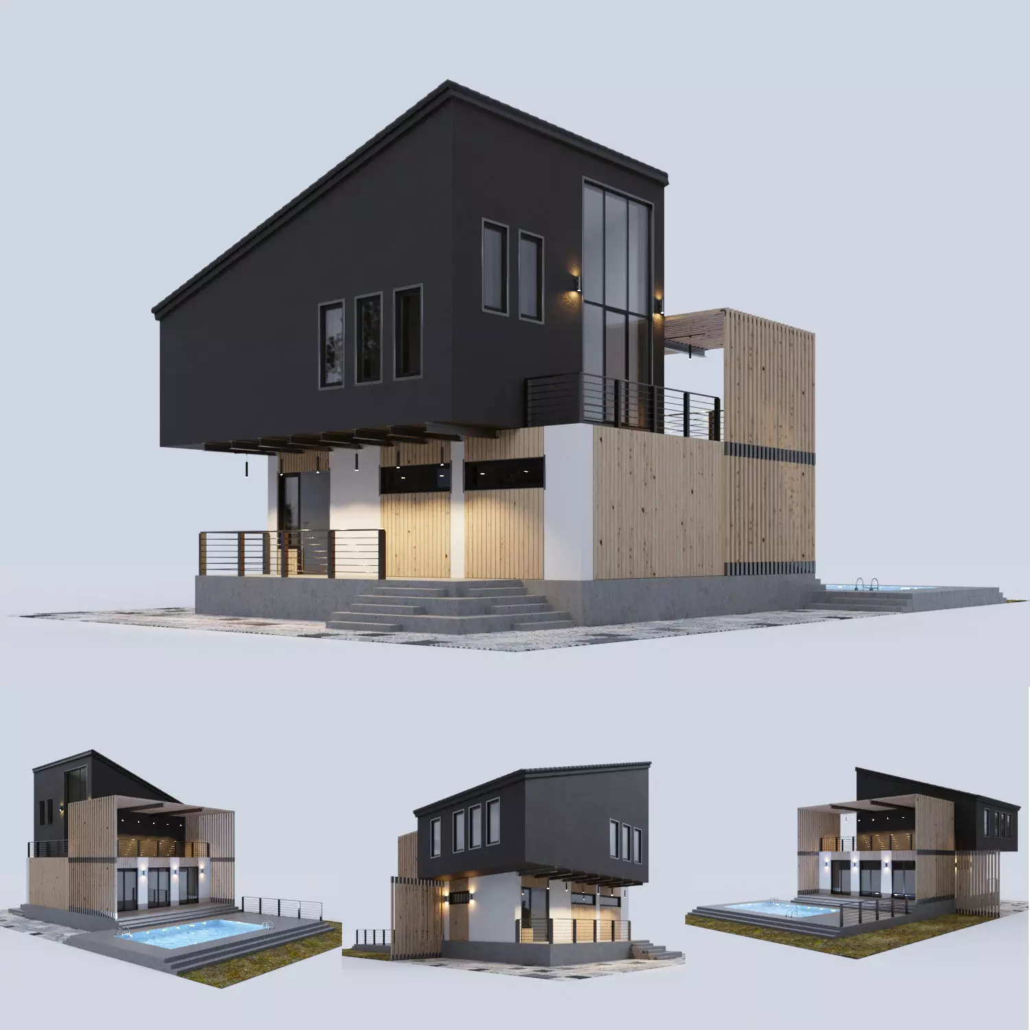 Modern house with a swimming pool  3D model_0