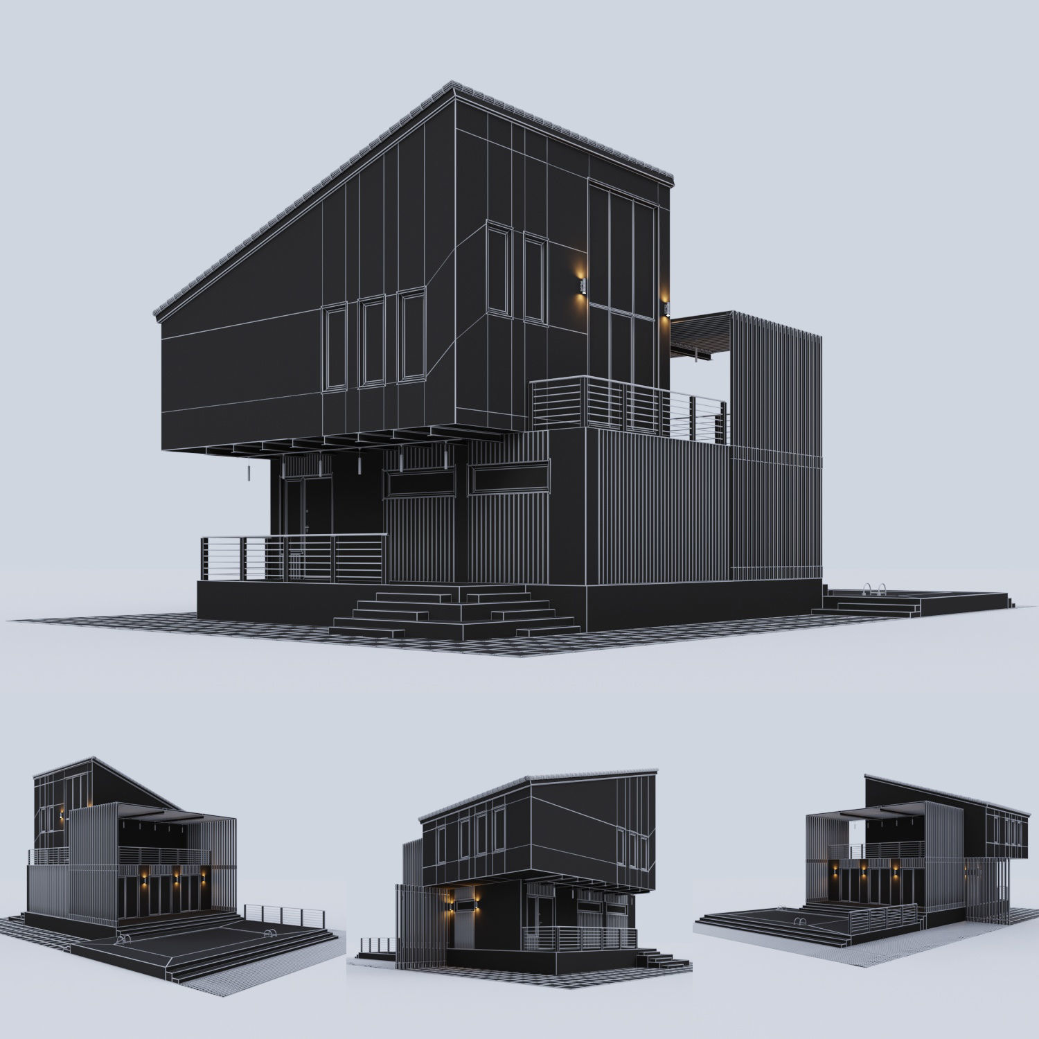 Modern house with a swimming pool  3D model_1