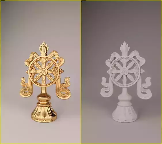 Khorlo 3D model buddhist wheel in gold