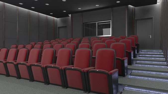 Cinema auditorium with seats and steps 3D model