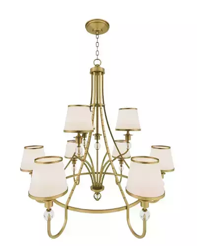 chandelier light in brass with shades