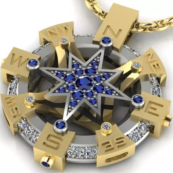 rose of wind pendant and chain link 3D print model