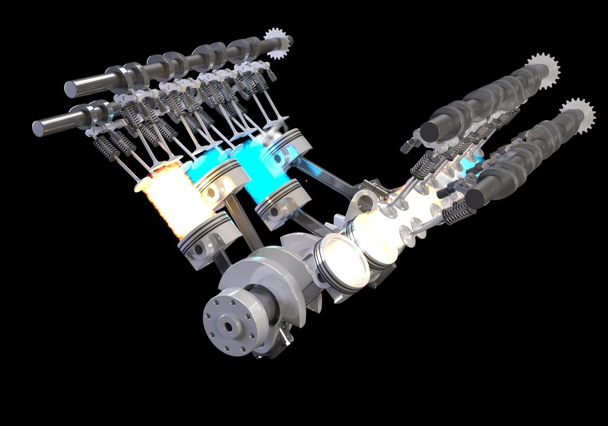 V8 Engine Ignition Animation 3D model_2