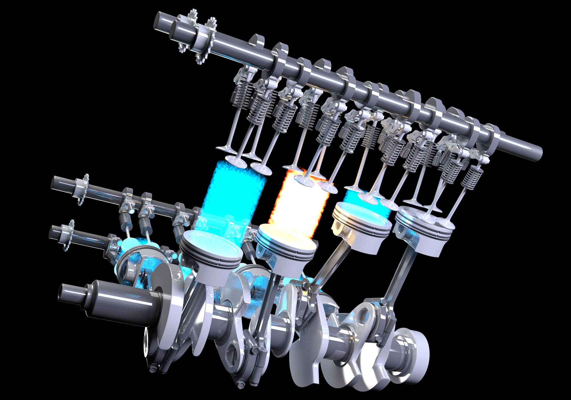 V8 Engine Ignition Animation 3D model_6