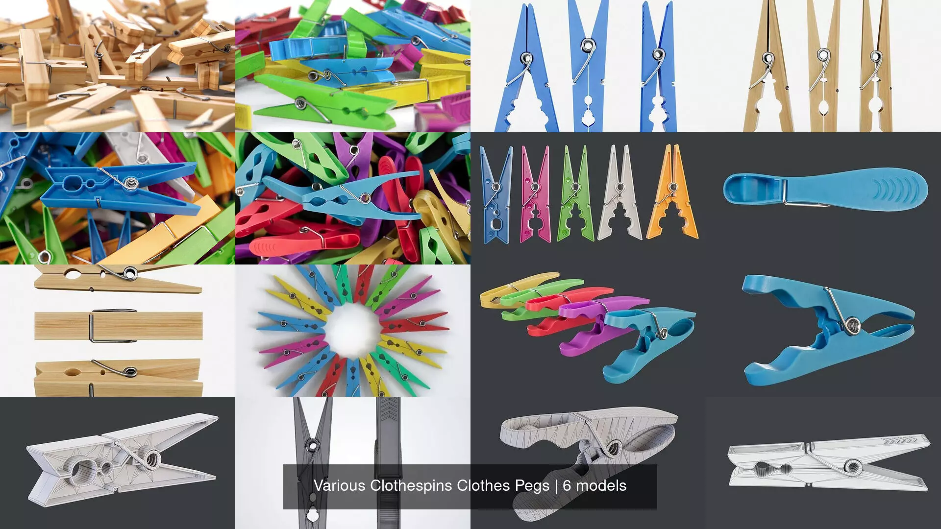 Various Clothespins Clothes Pegs 3D Model Collection_2