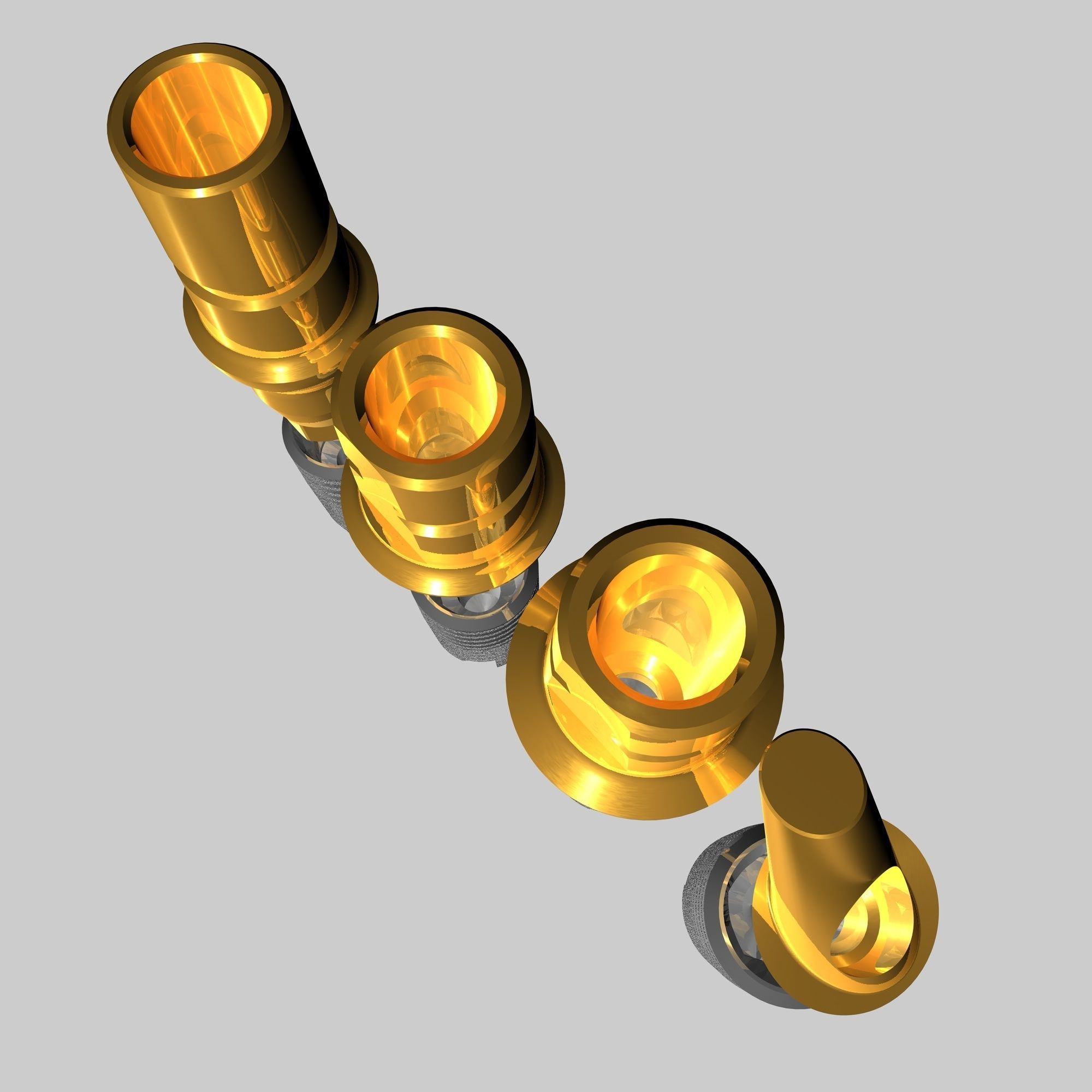 Implants three gold - plated tubes 3D model_4