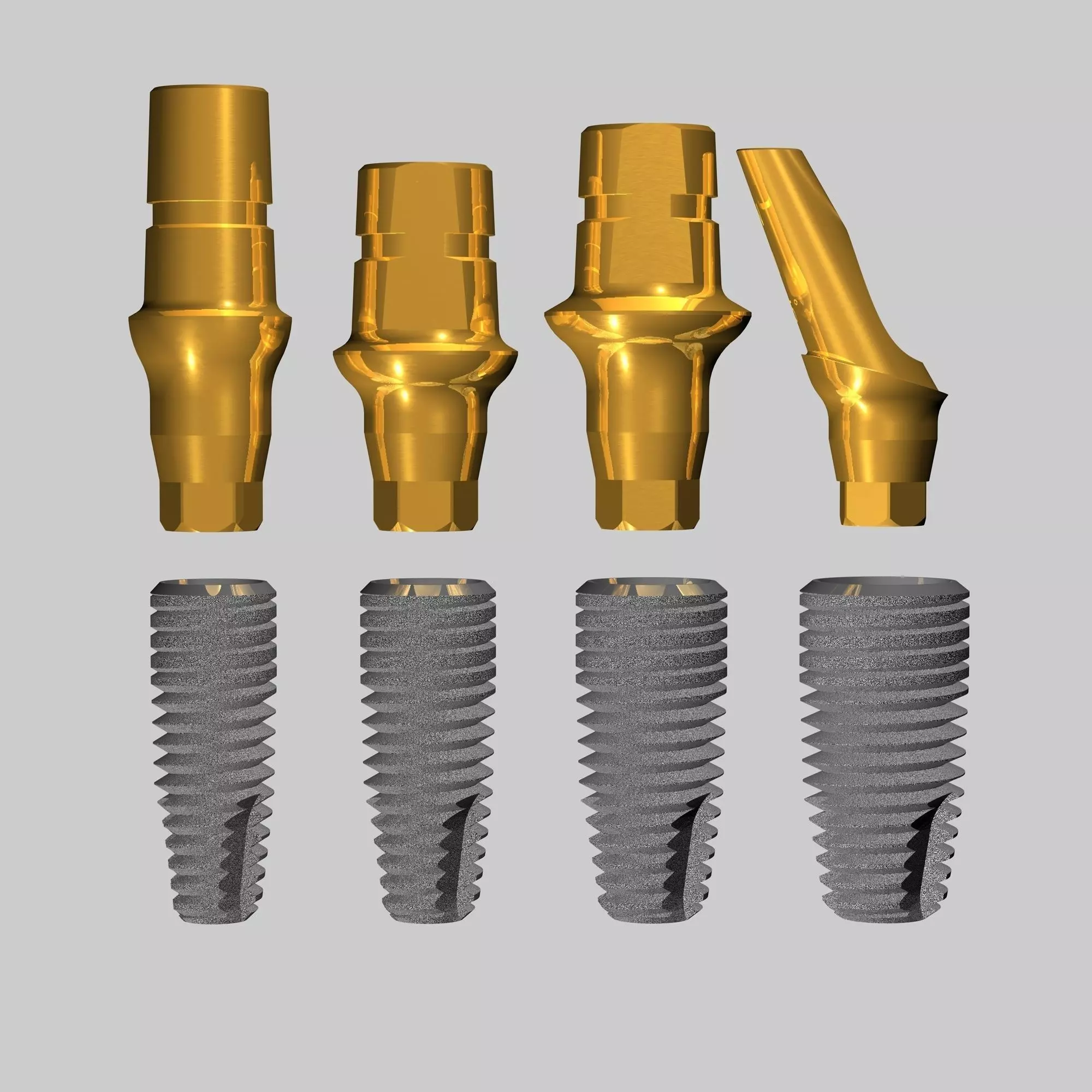 Implants three gold - plated tubes 3D model_0