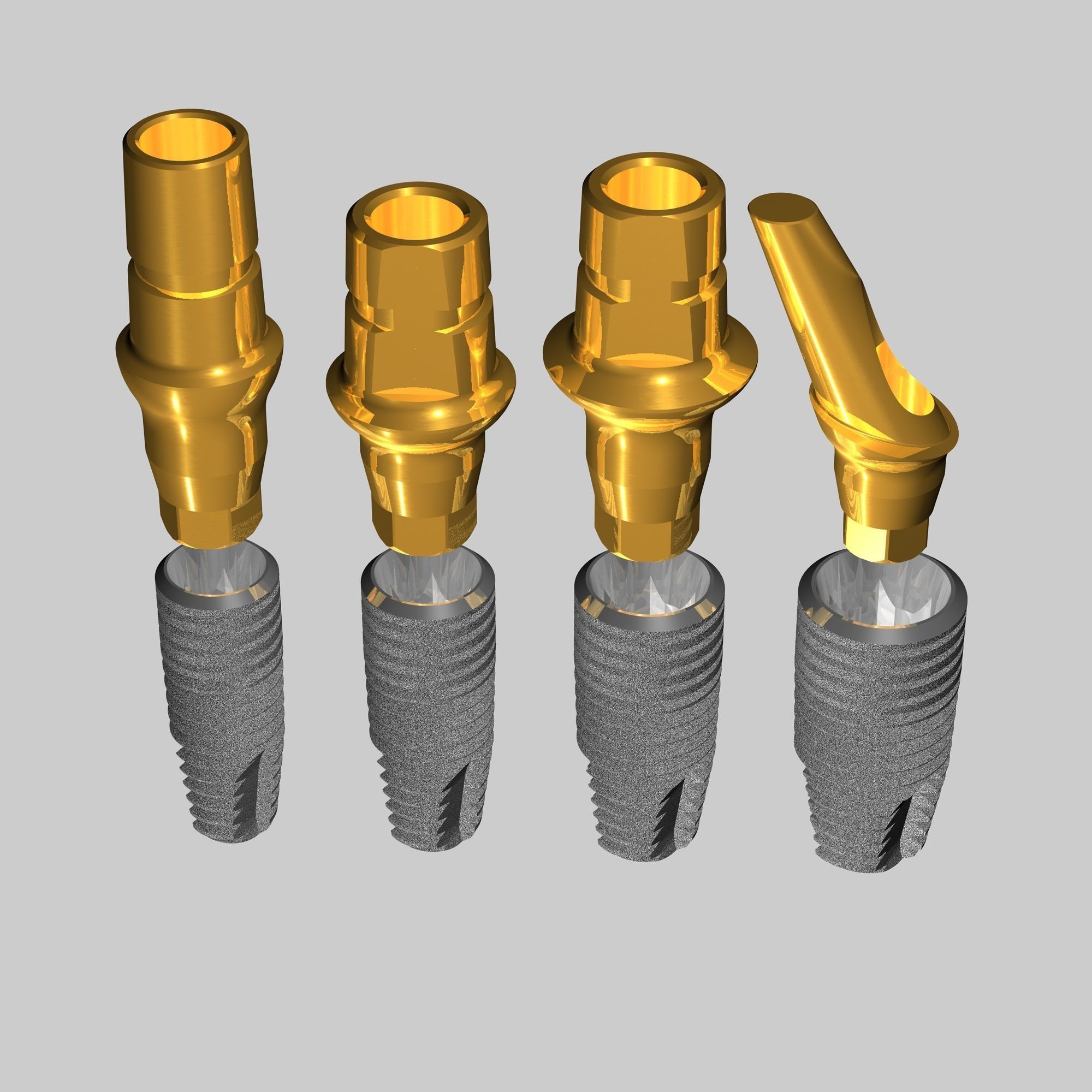 Implants three gold - plated tubes 3D model_2