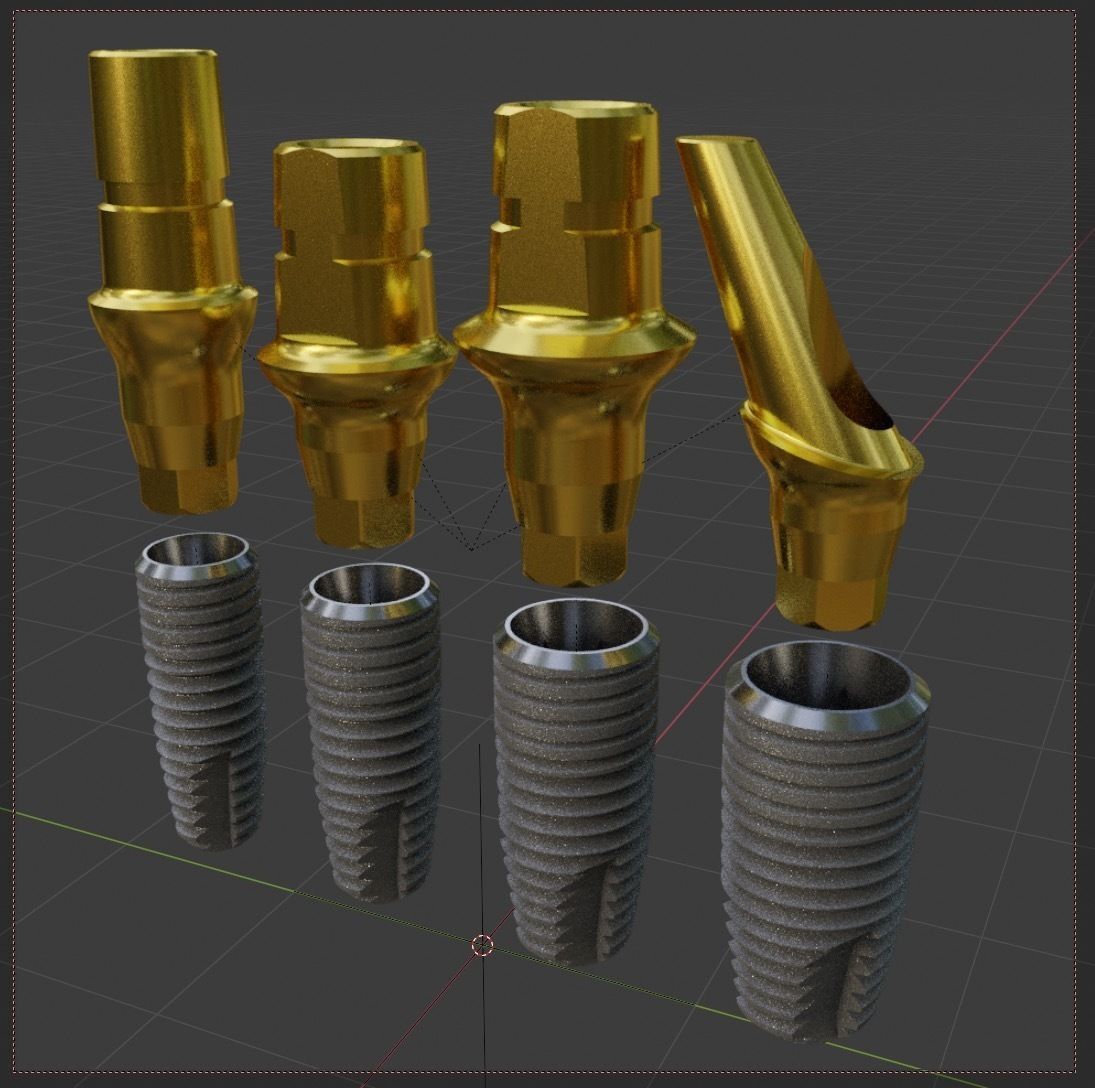 Implants three gold - plated tubes 3D model_1