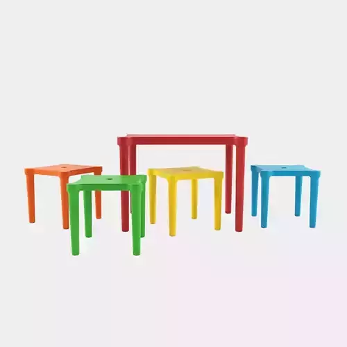 UTTER table and stools 3D model