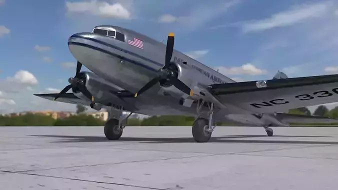 DC-3 Pan American Airways System PBR Low-poly 3D model