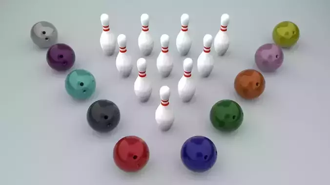 Bowling Ball and Pins - Low-poly PBR Low-poly 3D model