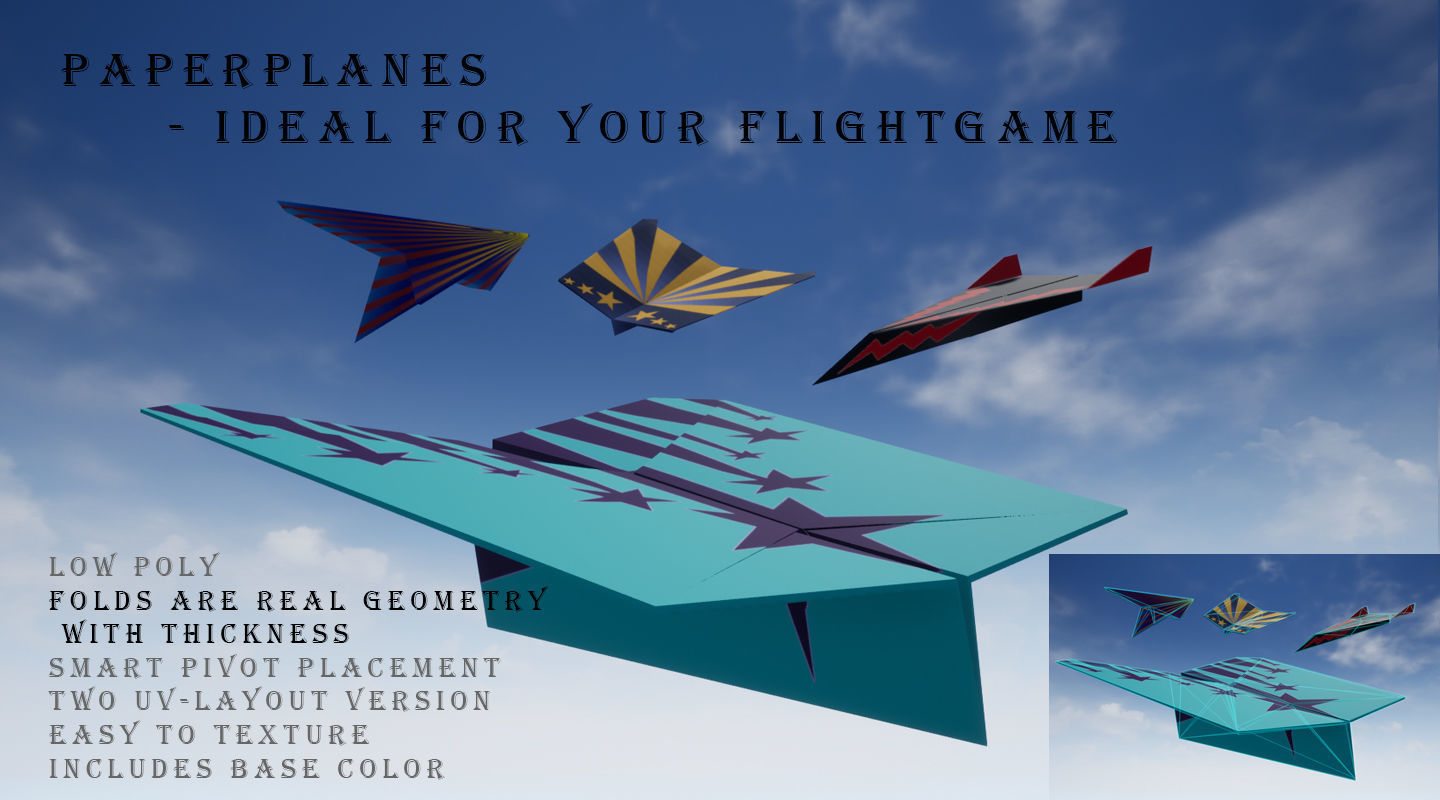 Paper plane - Package Low-poly 3D model_2