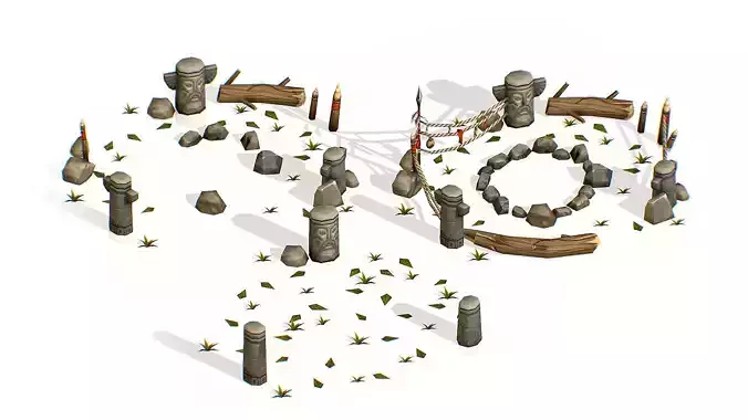 Handpaint Cartoon Place for Ritual Bonfire Low-poly 3D model