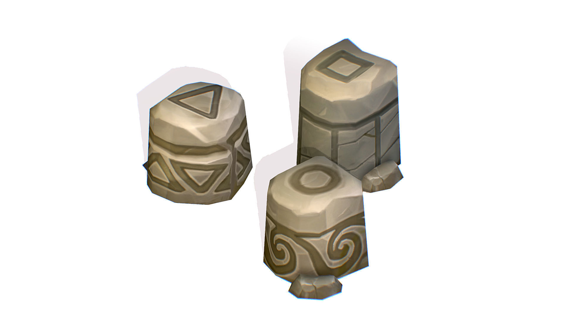 Handpaint Cartoon Stone Memorial Totem Symbol Low-poly 3D model_1