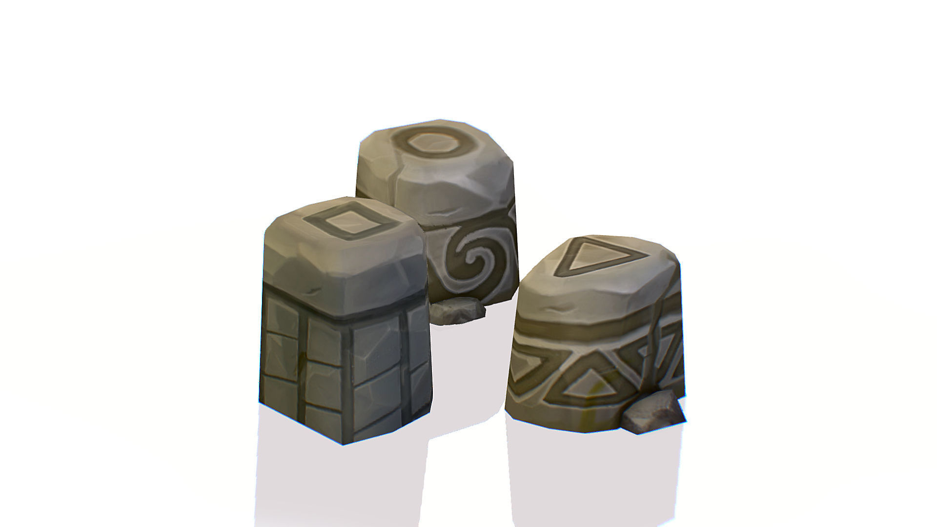 Handpaint Cartoon Stone Memorial Totem Symbol Low-poly 3D model_4