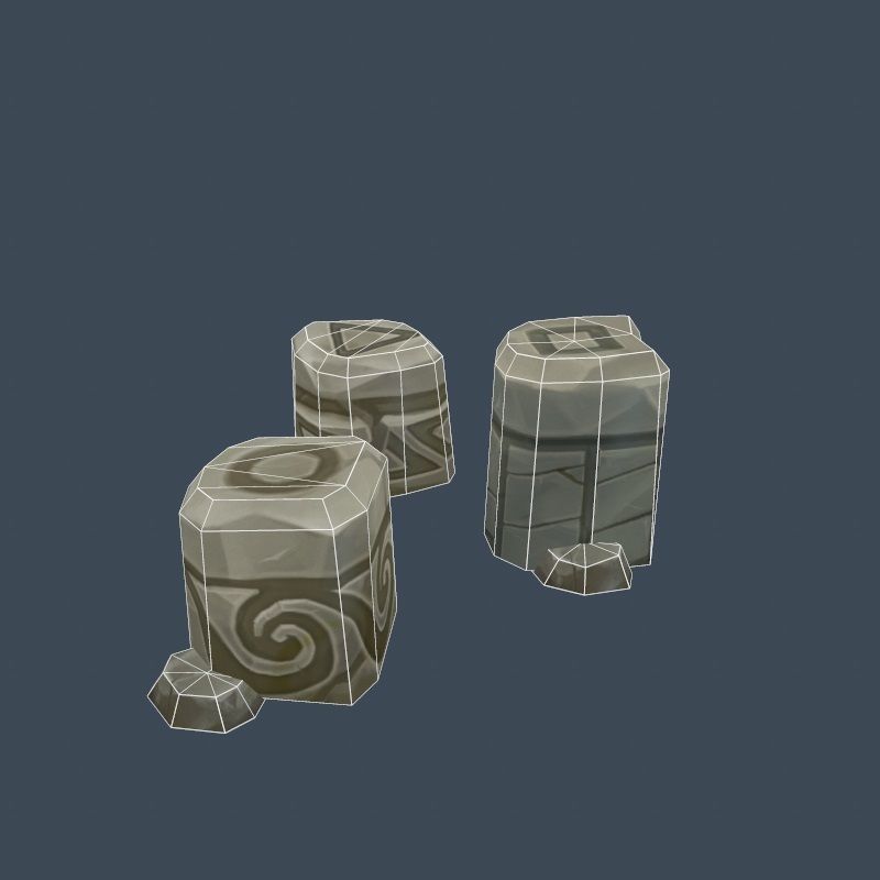 Handpaint Cartoon Stone Memorial Totem Symbol Low-poly 3D model_24