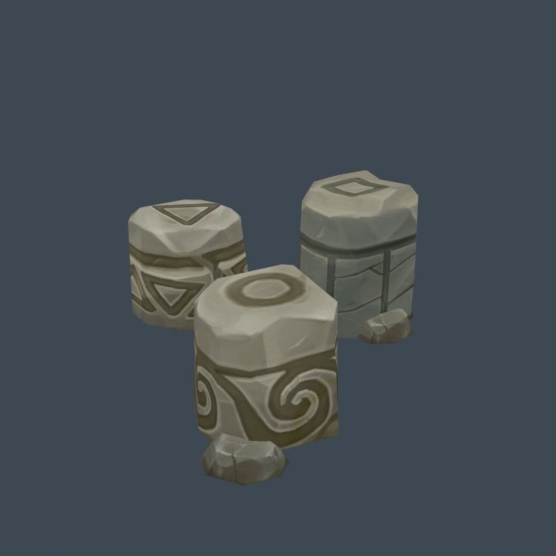 Handpaint Cartoon Stone Memorial Totem Symbol Low-poly 3D model_16
