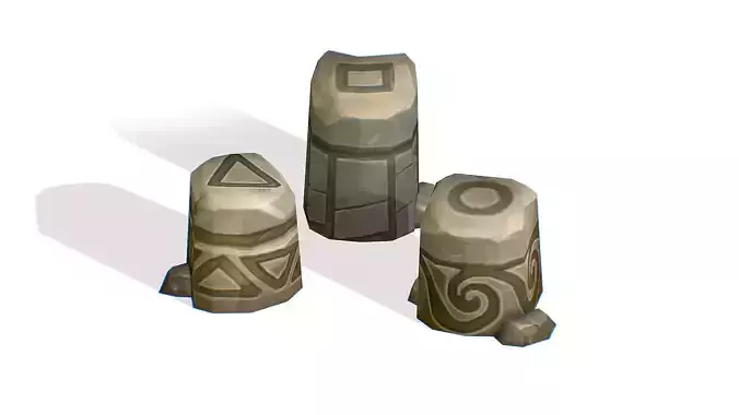 Handpaint Cartoon Stone Memorial Totem Symbol Low-poly 3D model