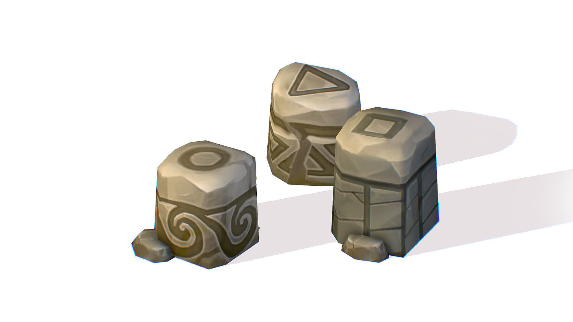 Handpaint Cartoon Stone Memorial Totem Symbol Low-poly 3D model_2