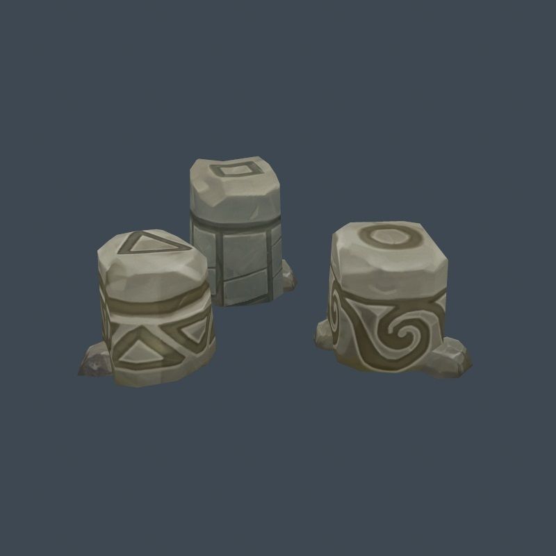 Handpaint Cartoon Stone Memorial Totem Symbol Low-poly 3D model_14