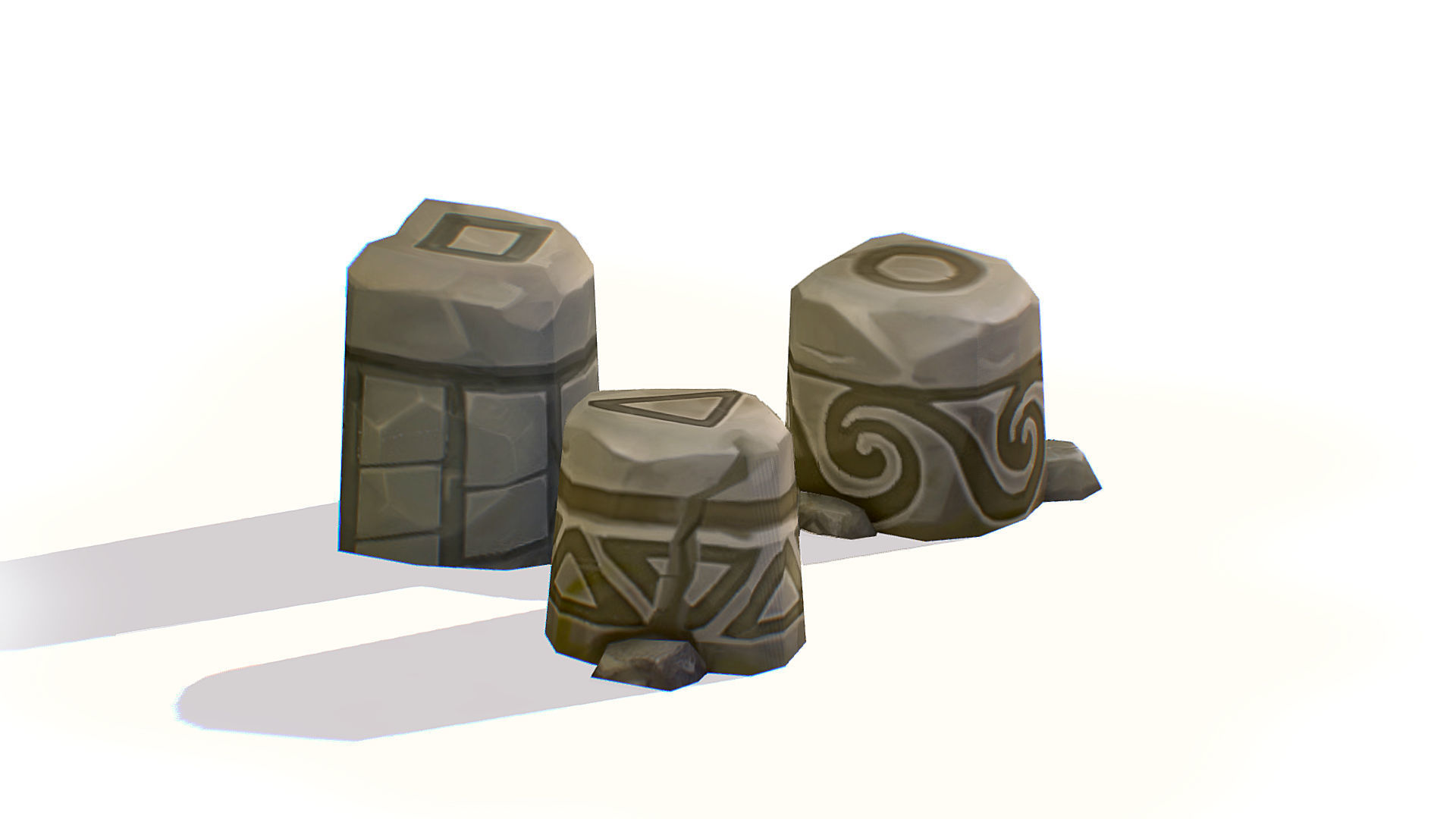 Handpaint Cartoon Stone Memorial Totem Symbol Low-poly 3D model_5