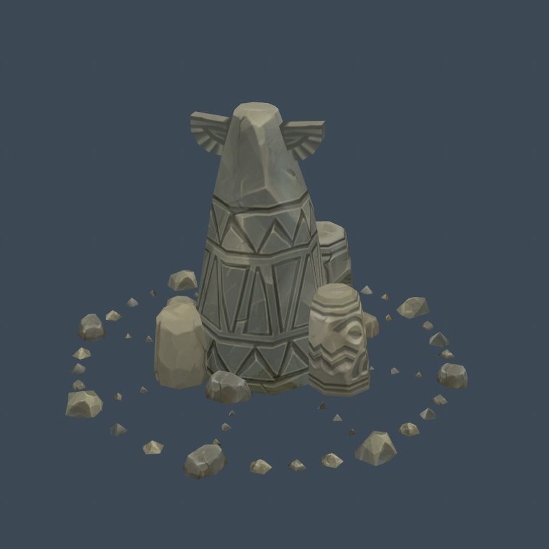 Handpaint Cartoon Stone Memorial Totem Symbol Low-poly 3D model_22