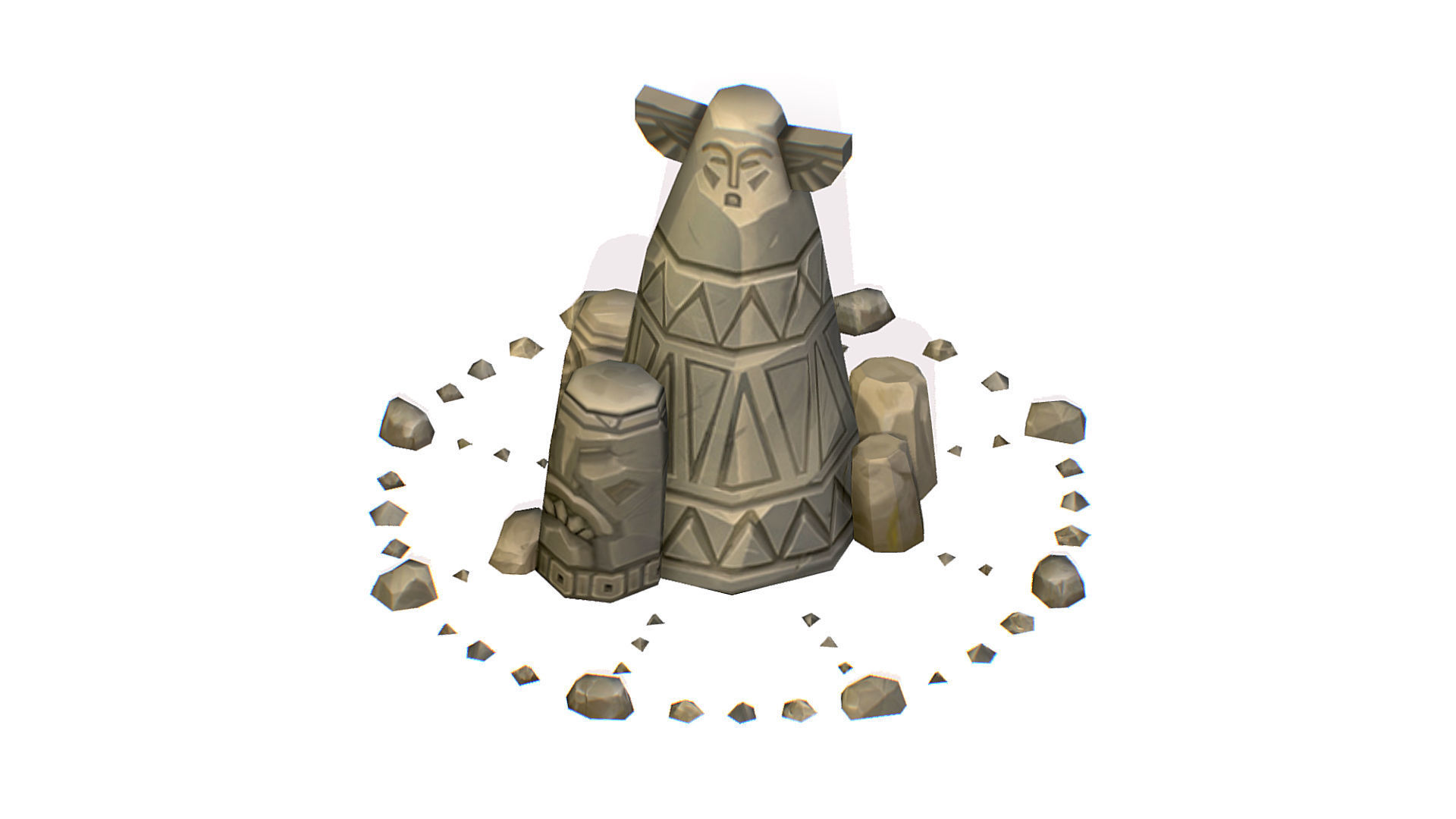 Handpaint Cartoon Stone Memorial Totem Symbol Low-poly 3D model_1