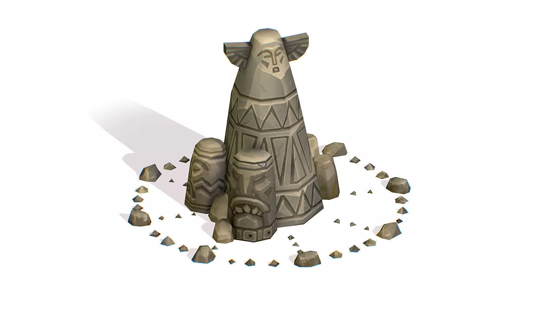 Handpaint Cartoon Stone Memorial Totem Symbol Low-poly 3D model_0
