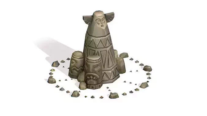 Handpaint Cartoon Stone Memorial Totem Symbol Low-poly 3D model