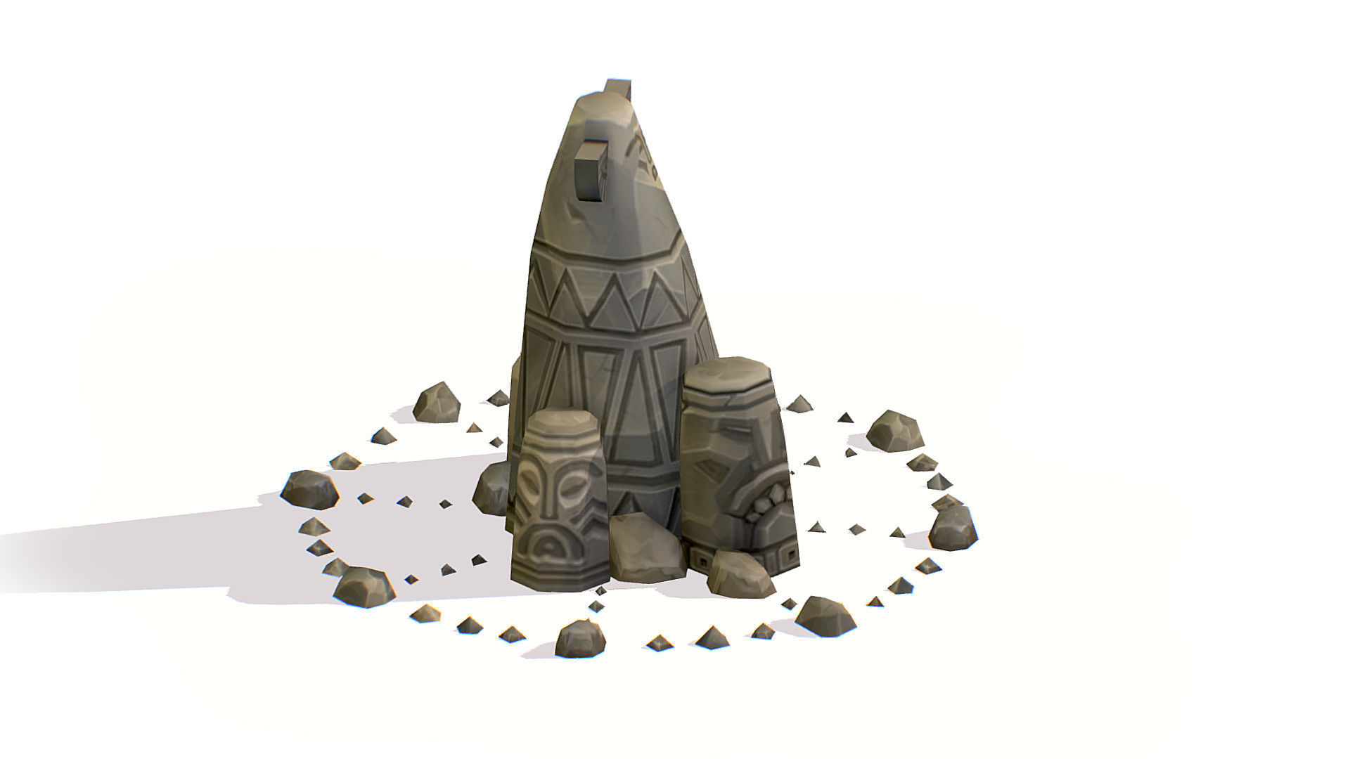 Handpaint Cartoon Stone Memorial Totem Symbol Low-poly 3D model_6