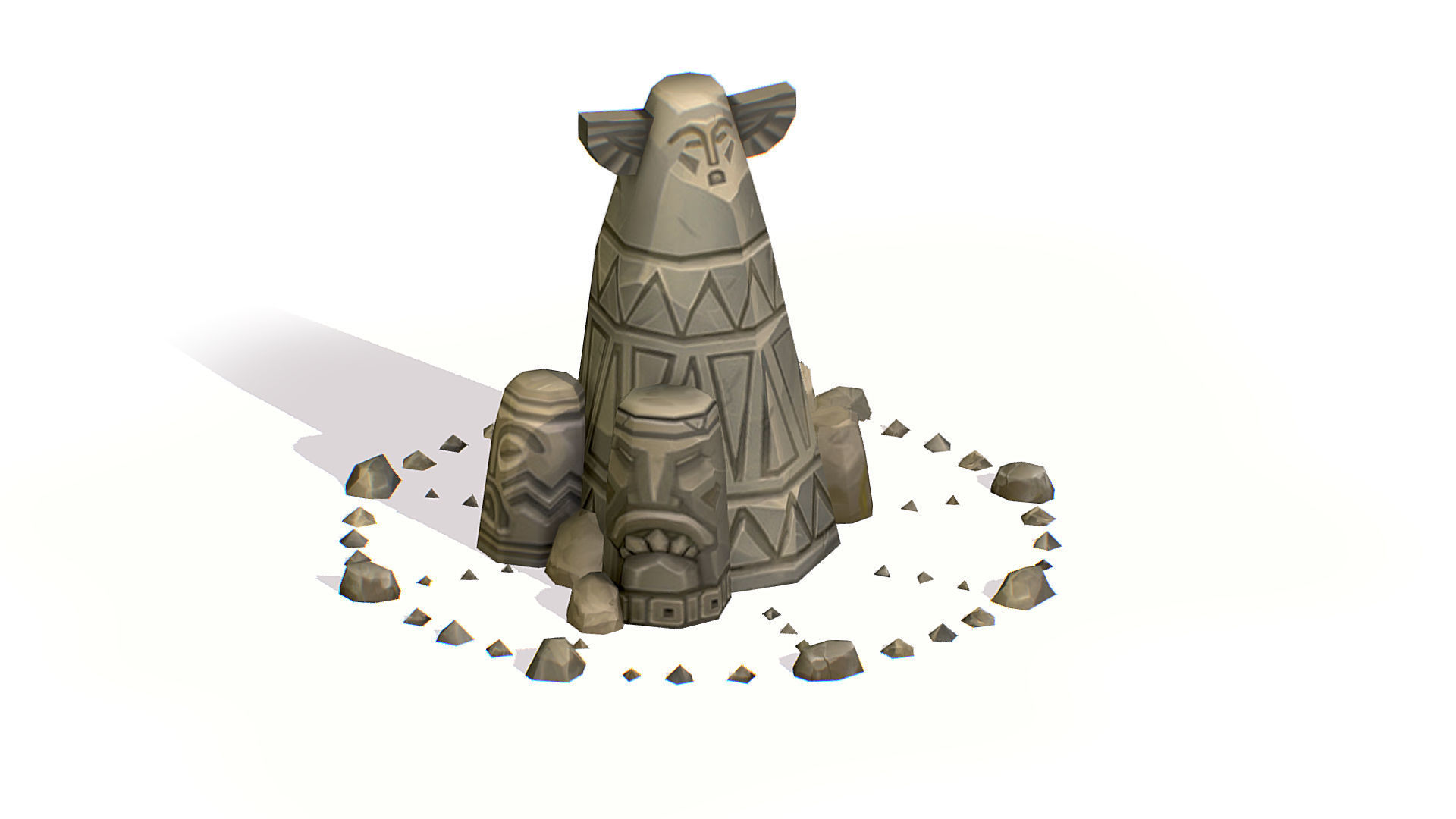 Handpaint Cartoon Stone Memorial Totem Symbol Low-poly 3D model_7