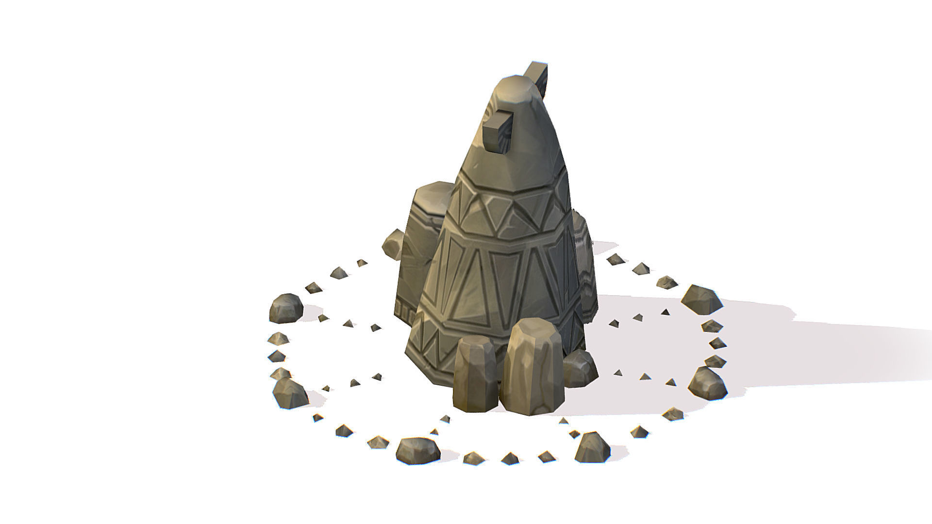 Handpaint Cartoon Stone Memorial Totem Symbol Low-poly 3D model_3
