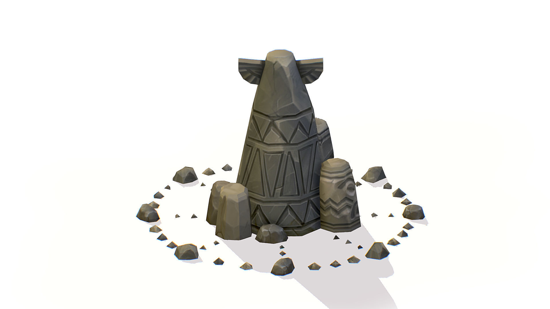Handpaint Cartoon Stone Memorial Totem Symbol Low-poly 3D model_4