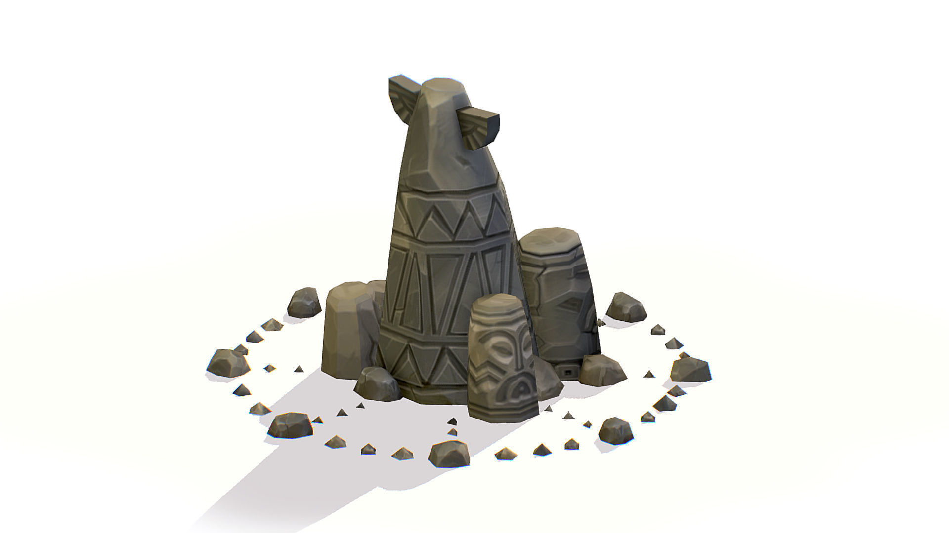 Handpaint Cartoon Stone Memorial Totem Symbol Low-poly 3D model_5