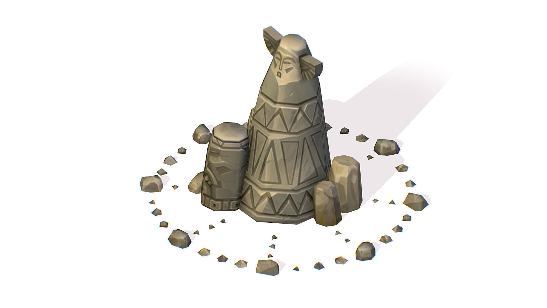Handpaint Cartoon Stone Memorial Totem Symbol Low-poly 3D model_2
