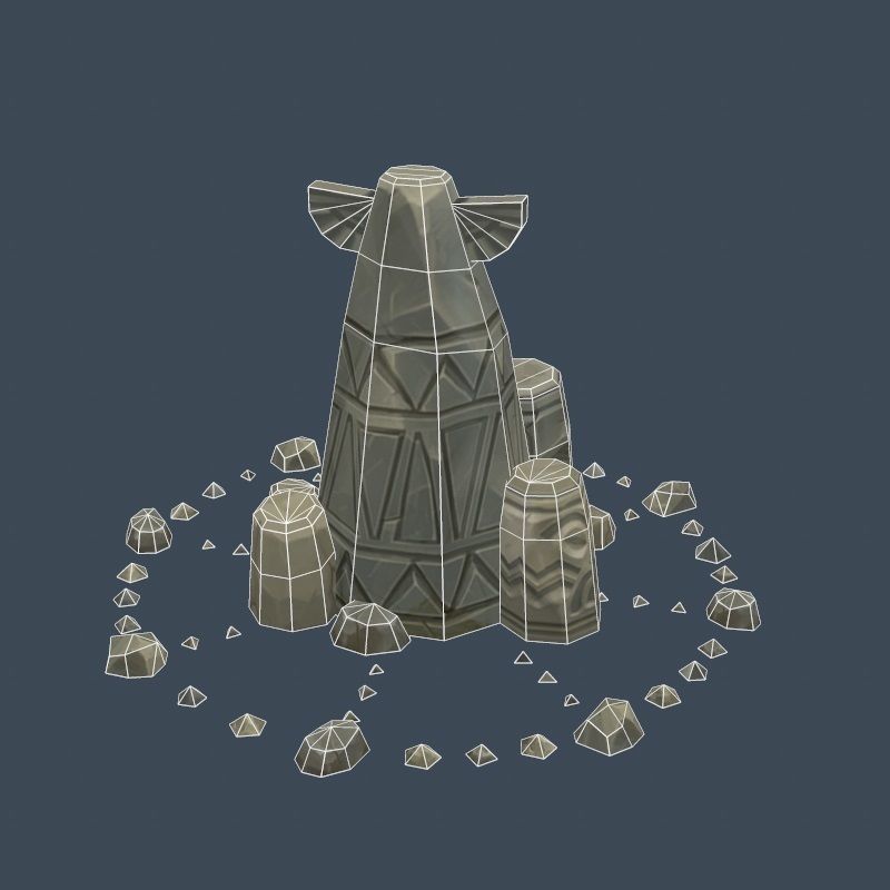 Handpaint Cartoon Stone Memorial Totem Symbol Low-poly 3D model_21