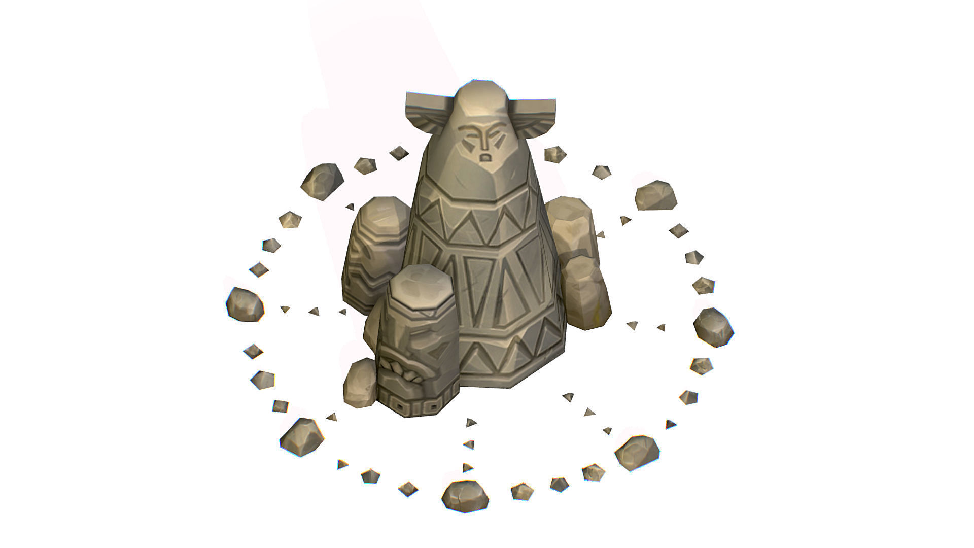 Handpaint Cartoon Stone Memorial Totem Symbol Low-poly 3D model_8