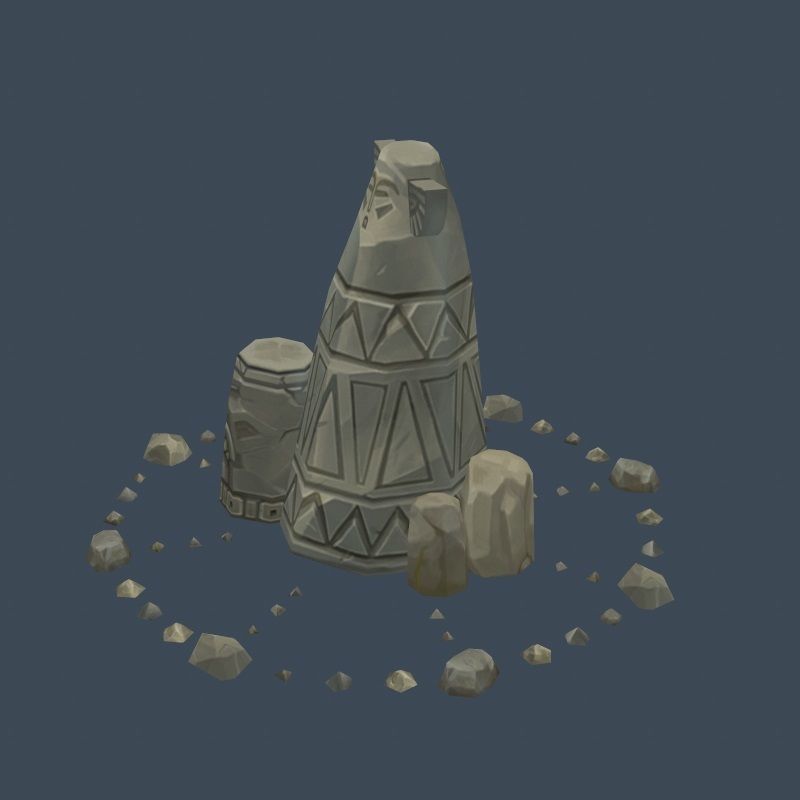 Handpaint Cartoon Stone Memorial Totem Symbol Low-poly 3D model_26