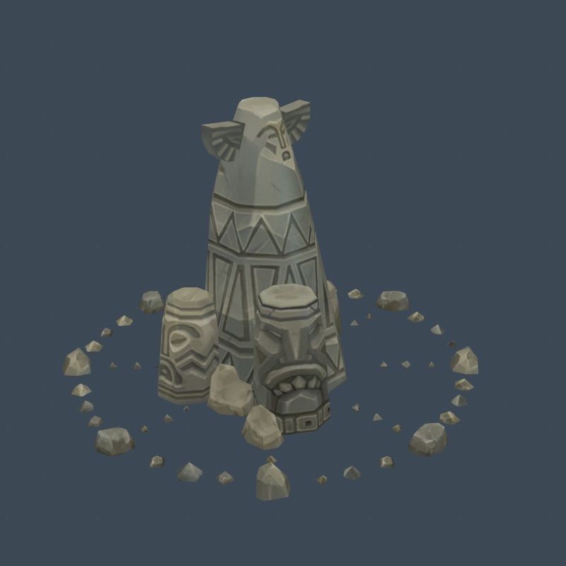 Handpaint Cartoon Stone Memorial Totem Symbol Low-poly 3D model_18