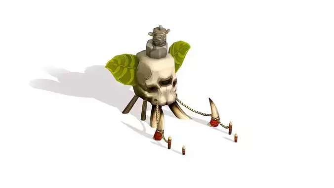 Handpaint Cartoon Stone Memorial Skull Totem Low-poly 3D model