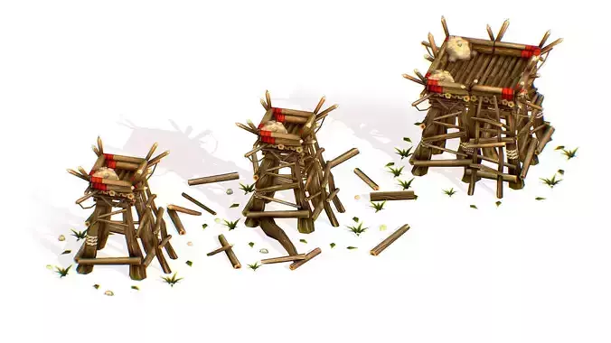 Handpaint Cartoon Wooden Building Bastion model Low-poly 3D model