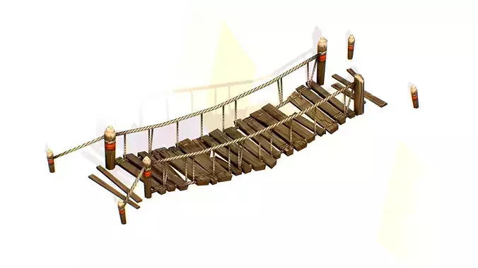 Handpaint Cartoon Wooden Structure Suspension Bridge Low-poly 3D model