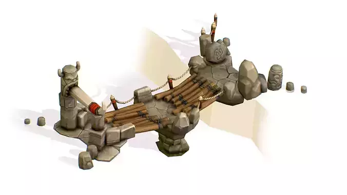 Handpaint Cartoon Wooden Structure Suspension Bridge Low-poly 3D model