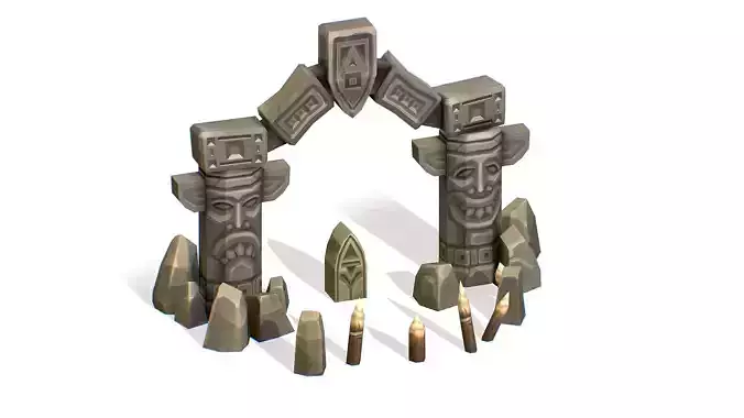 Handpaint Cartoon Stone Arch Entrance Cave Low-poly 3D model