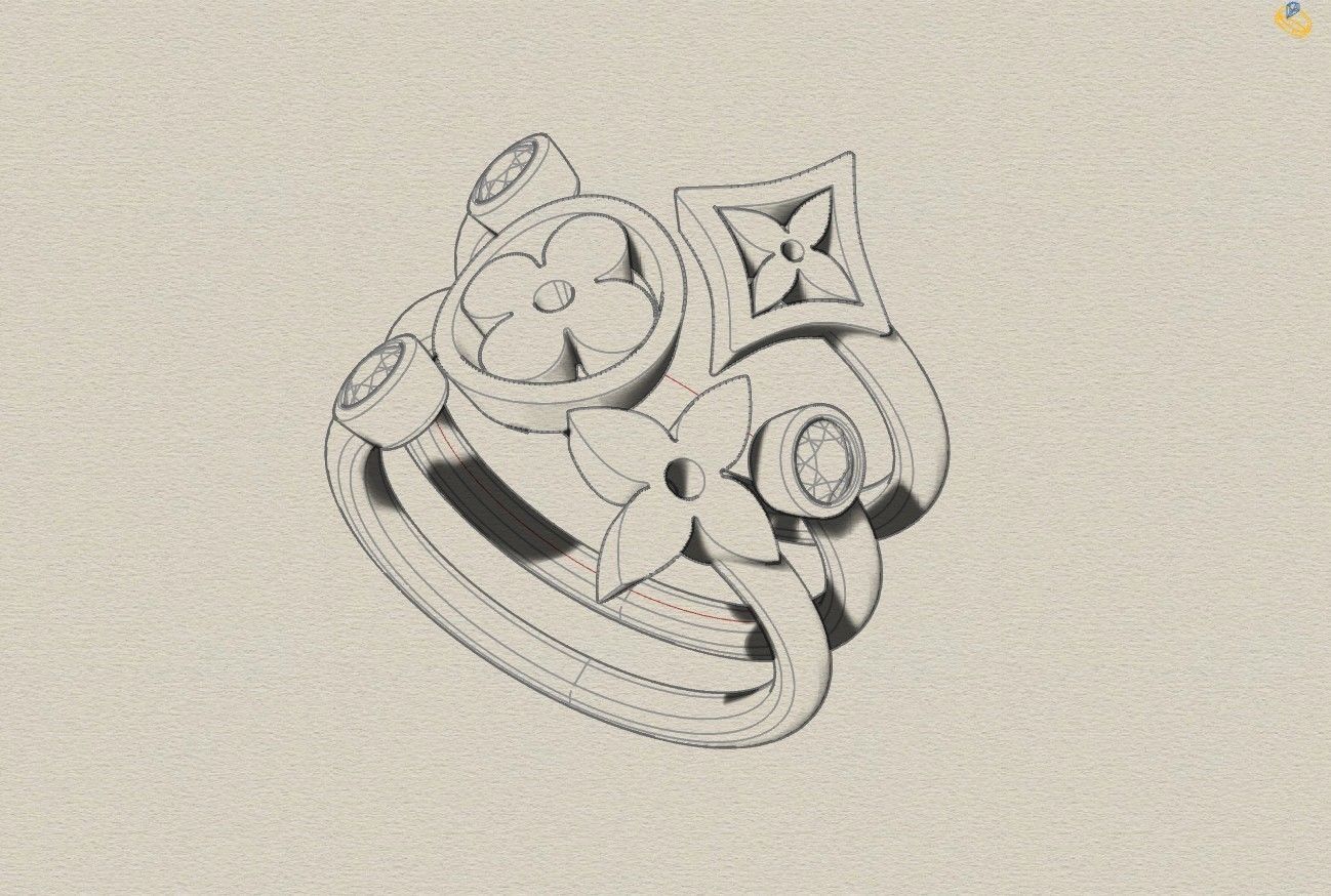 LV monogr ring  3D print model_4