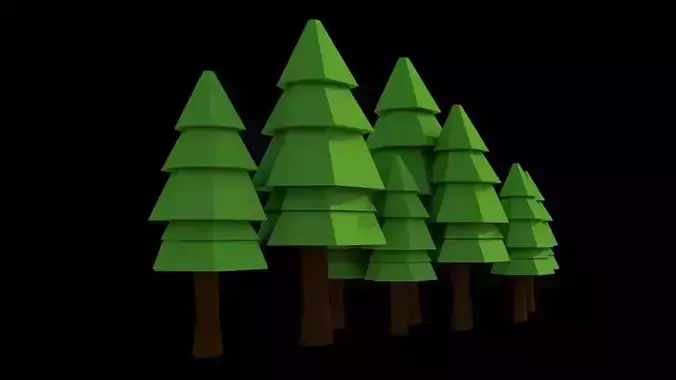 Low Poly Pines trees in forest